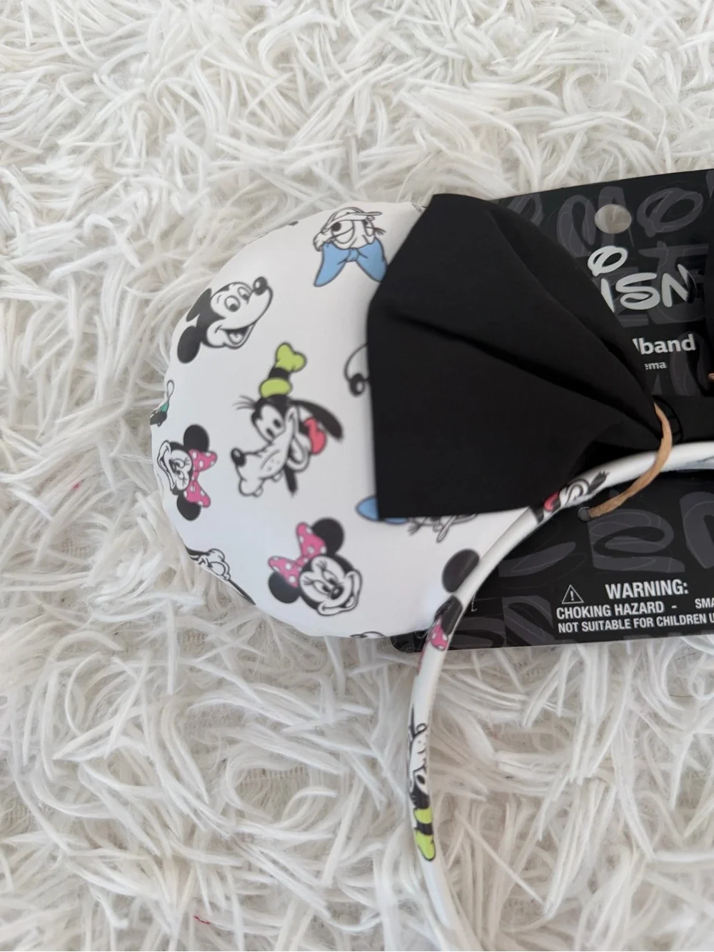 Disney White Headband with Black Bow and Colorful Character Accents